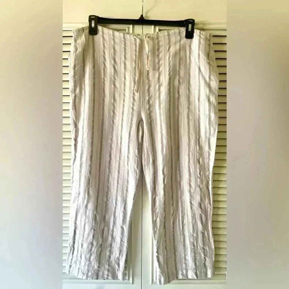 Softwear@jax Women’s Tan/White Linen Drawstring Pants SZ XL